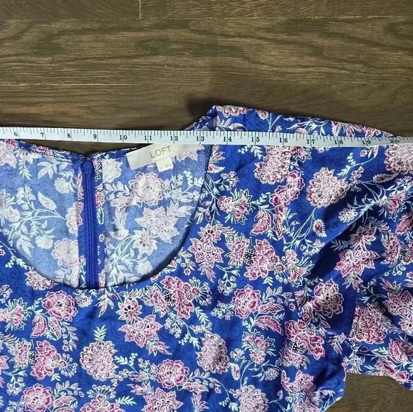 LOFT V-Neck A-Line Dress Floral Print Casual Back Zip Up sz 14 - Picture 7 of 9